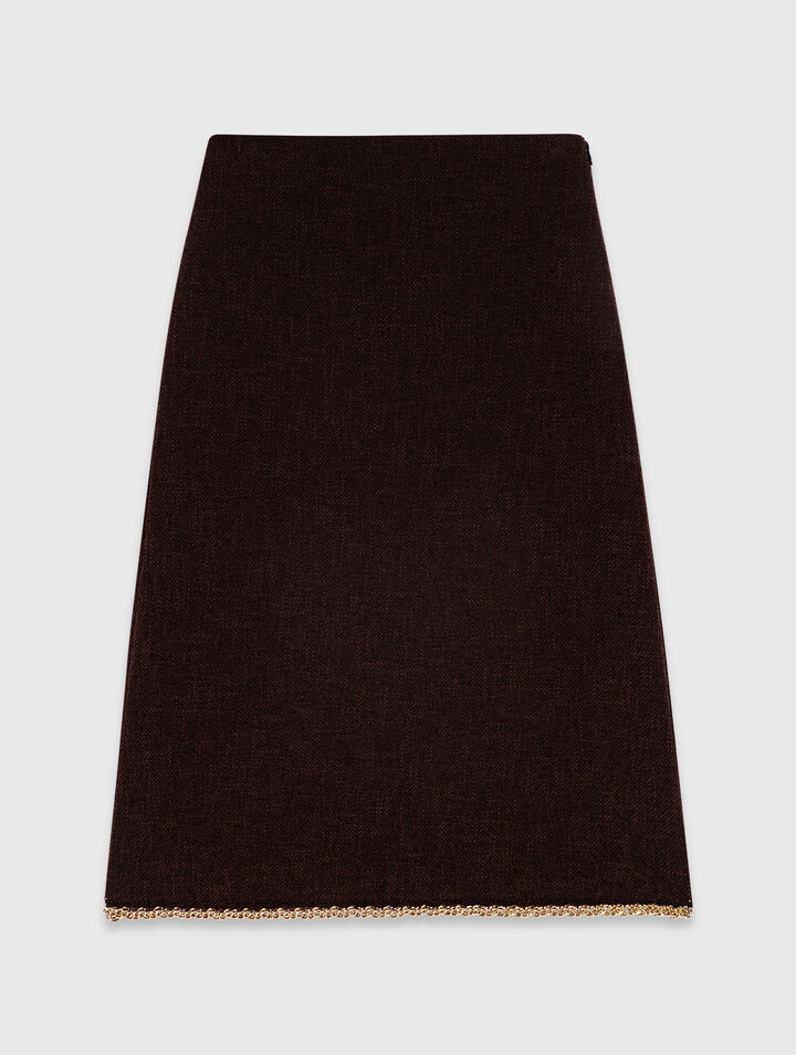Tweed midi skirt with chain trim