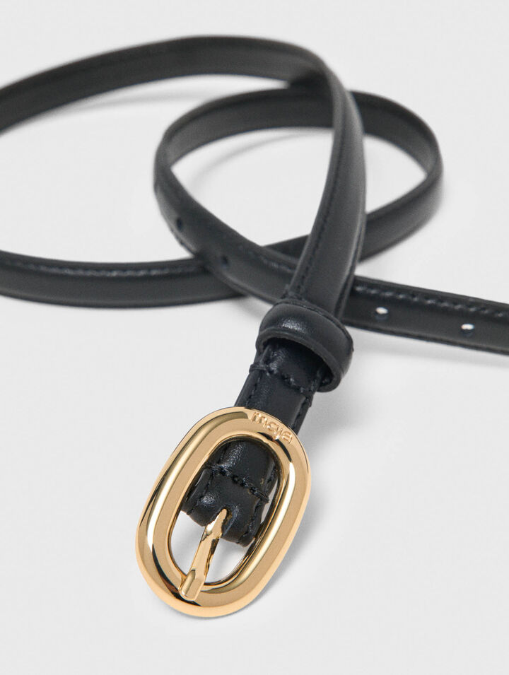 Slim leather oval buckle belt