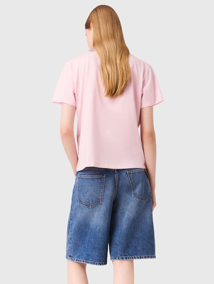 Short-sleeve jewel neck T-shirt