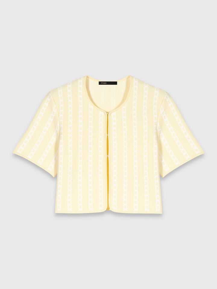 Cropped fancy knit cardigan