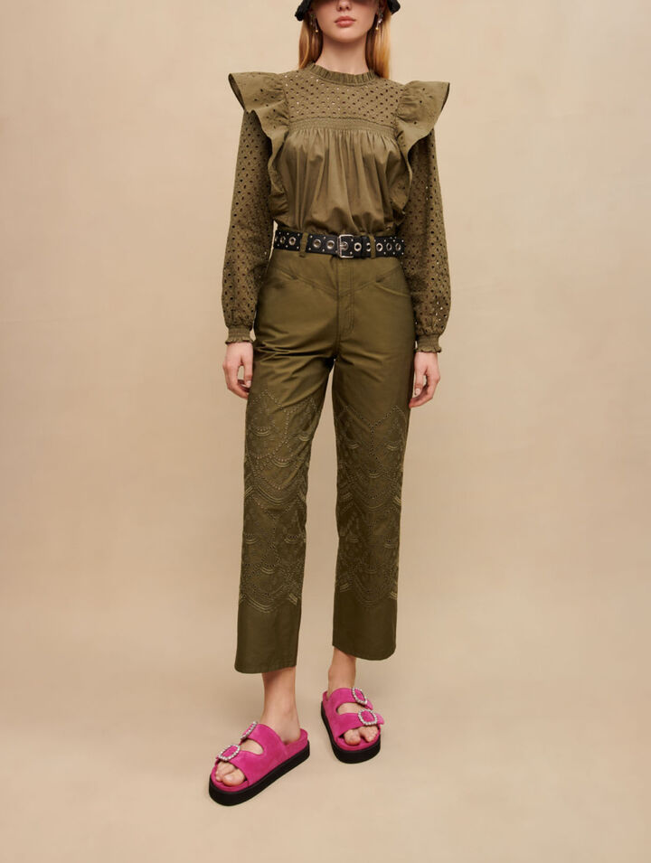 Embroidered cotton pants