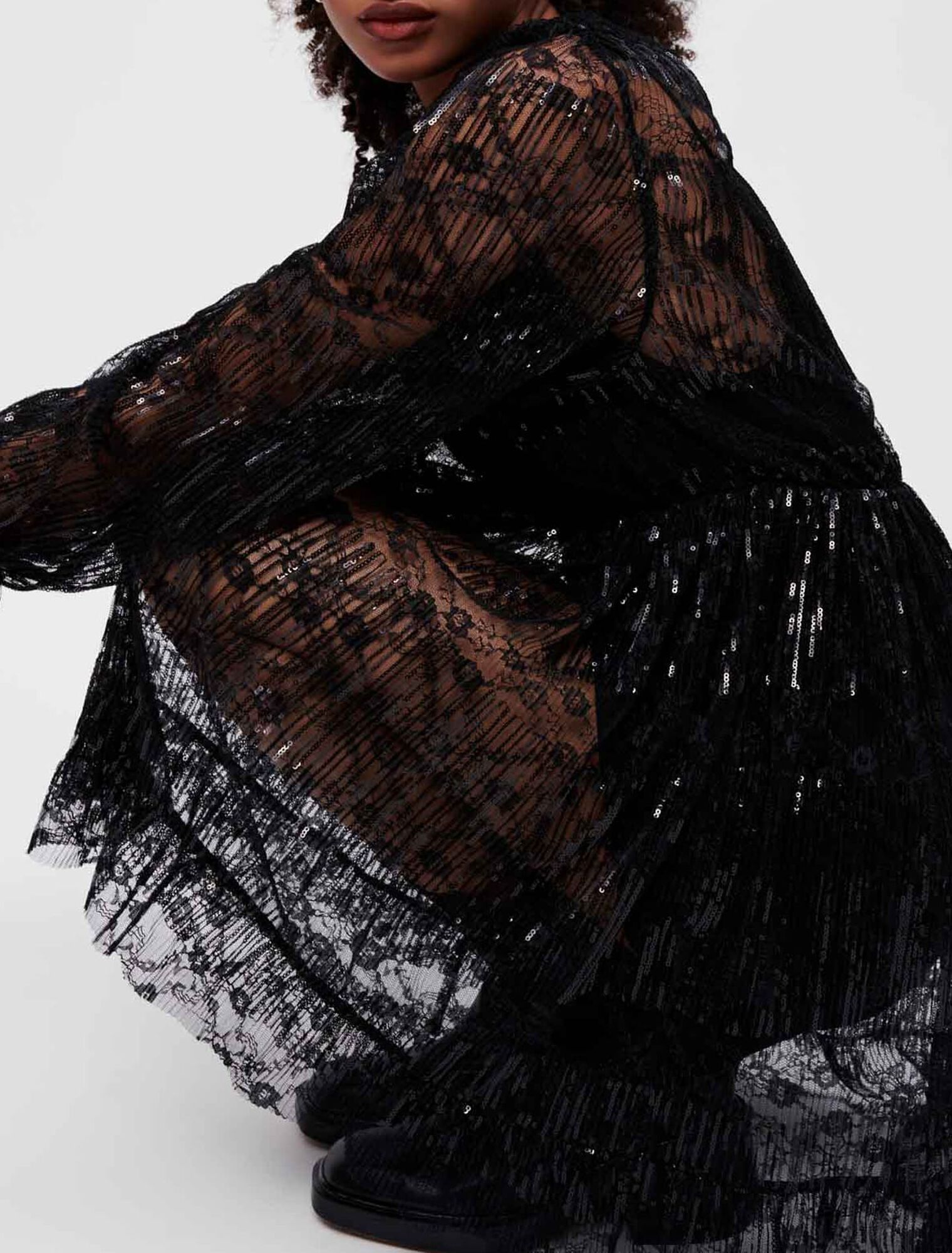 Black pleated lace dress