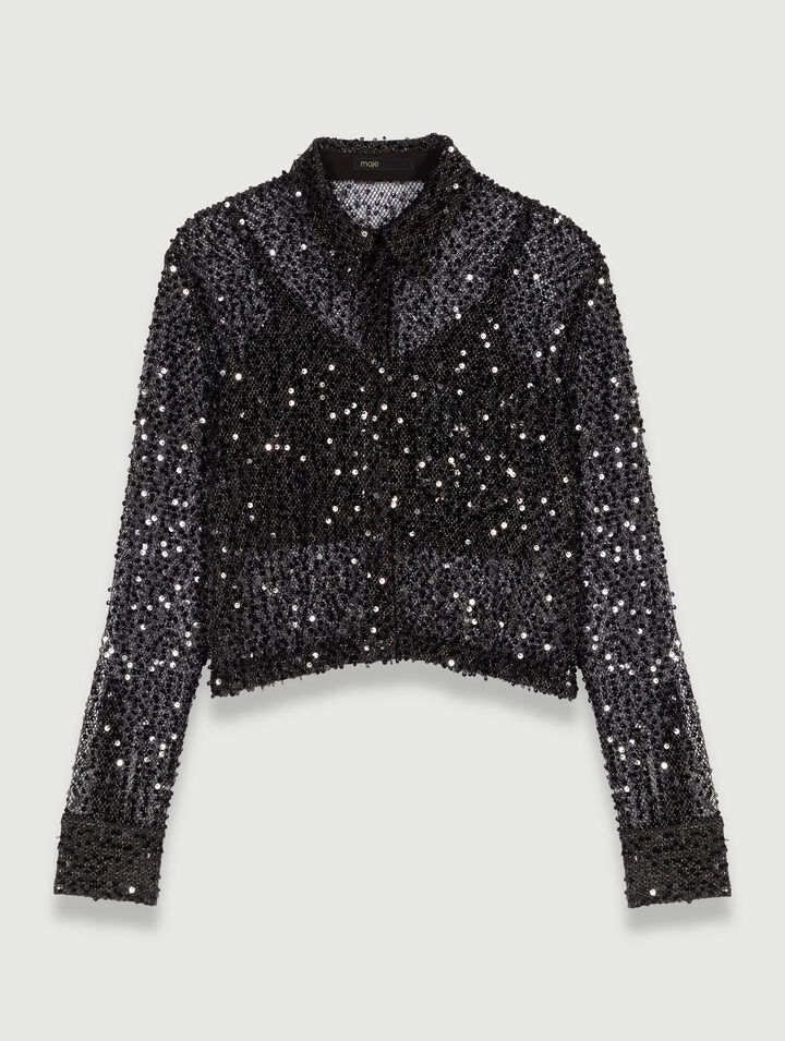 Sequinned cropped shirt