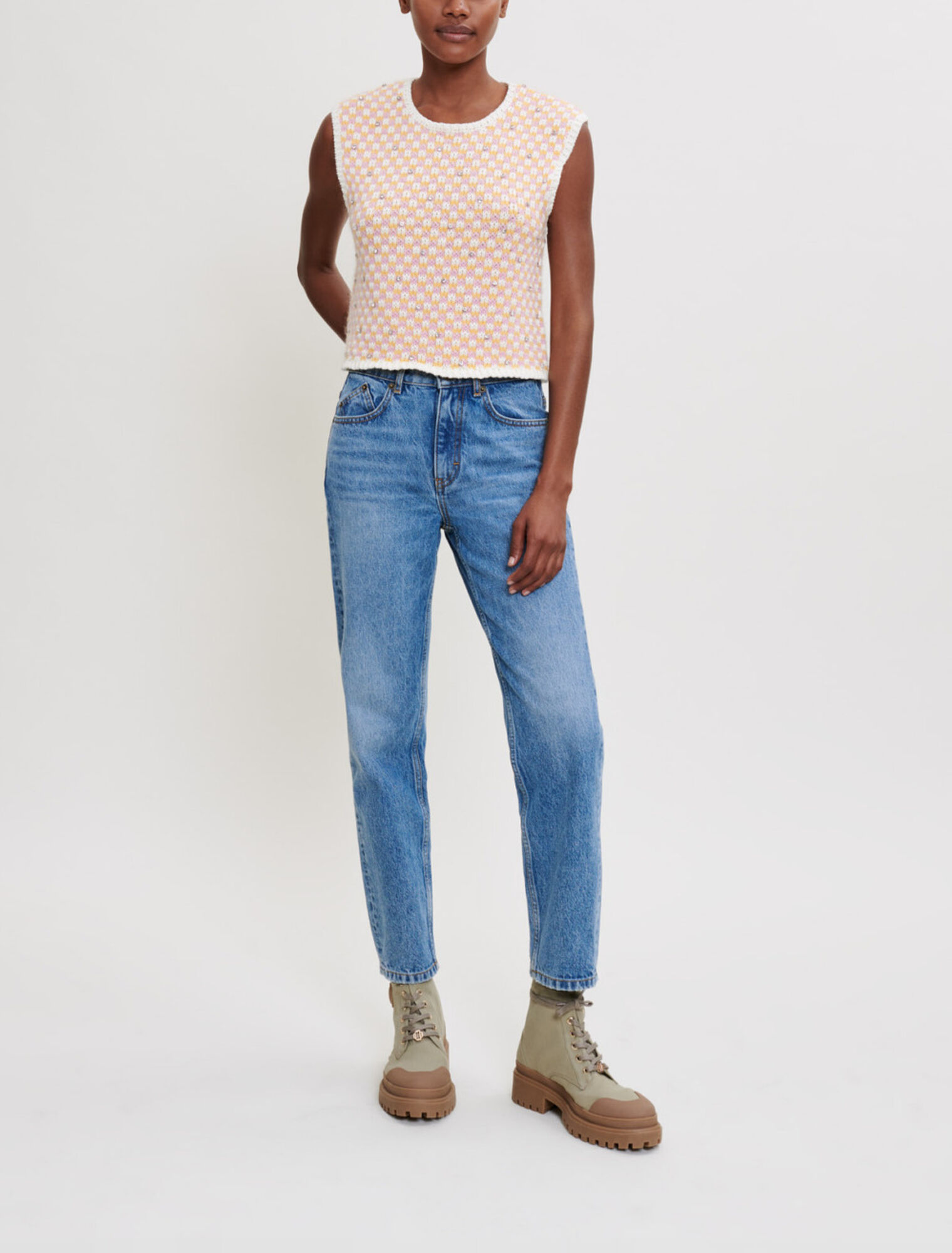 Decorative knit and rhinestone jumper