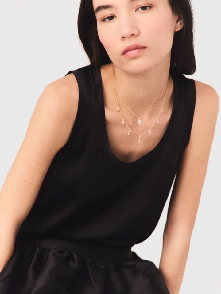 Double rhinestone charm necklace