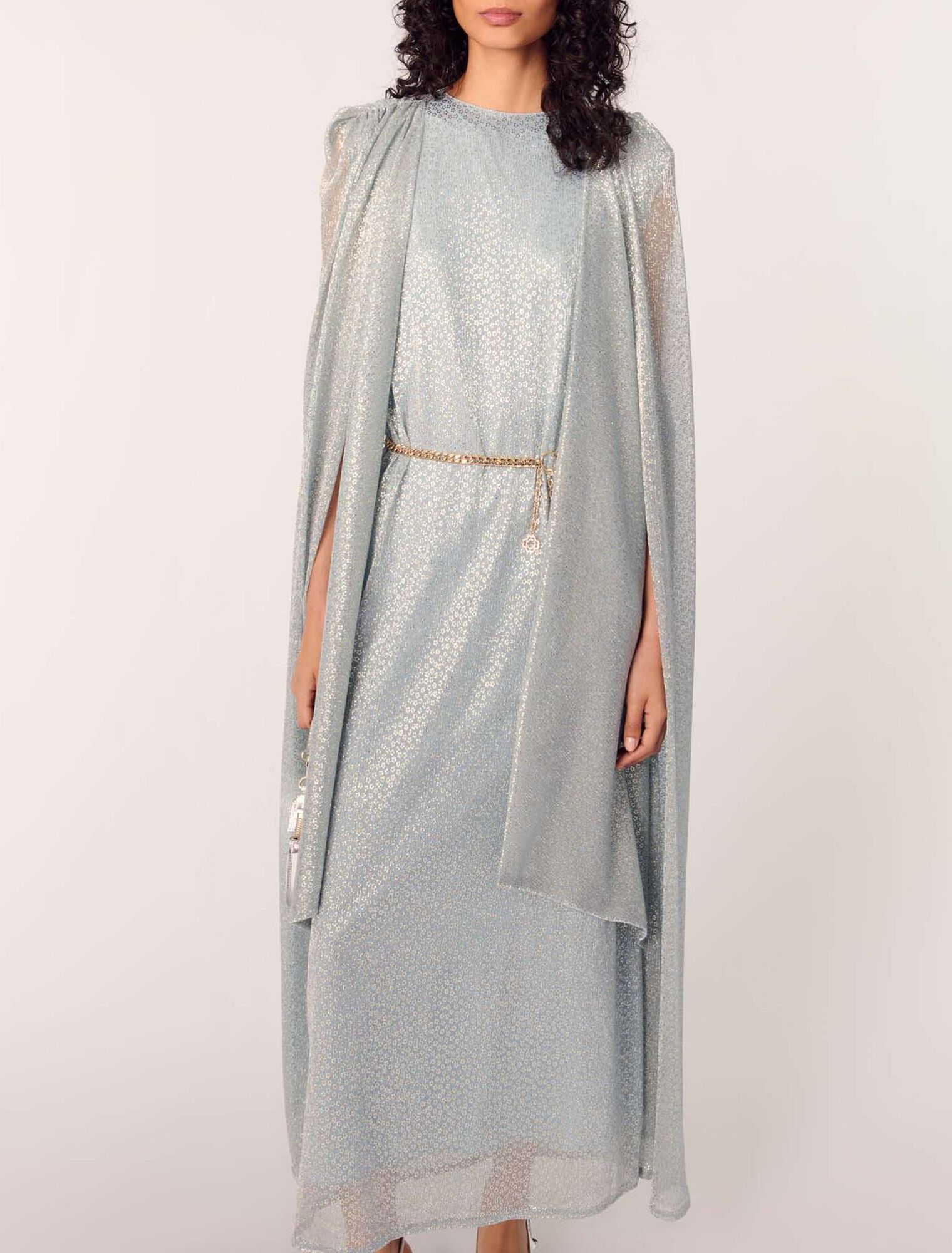 Lurex cape maxi dress