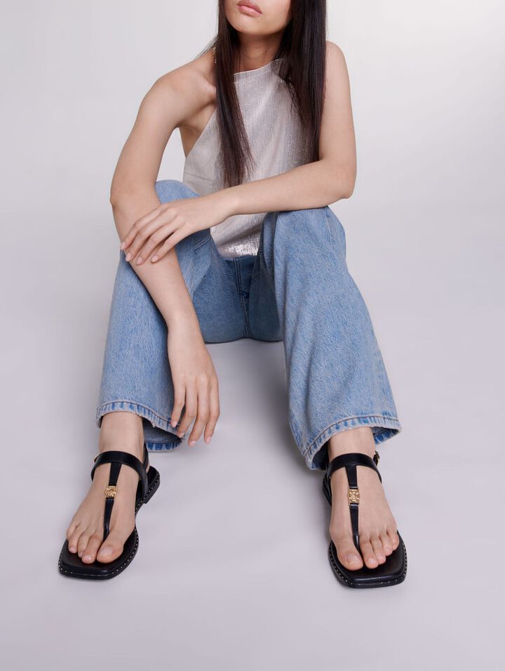 Flat leather strap sandals