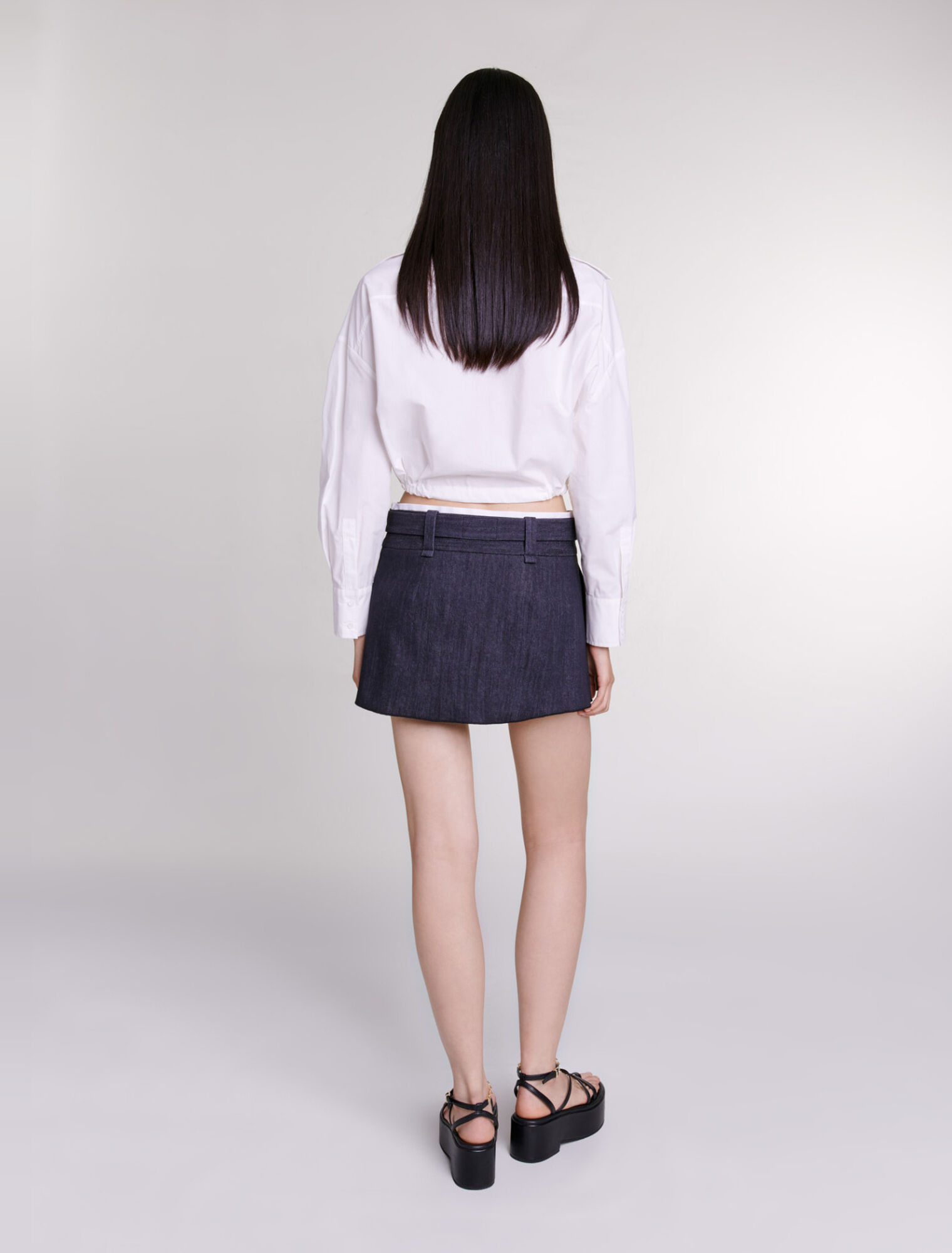 Black denim-effect mini skirt