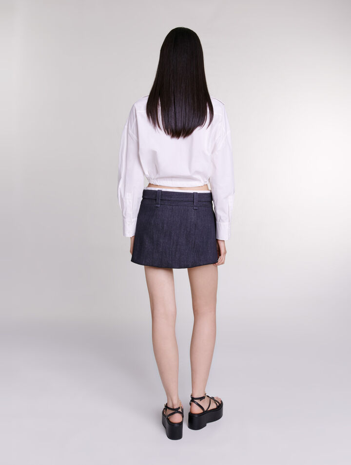 Black denim-effect mini skirt