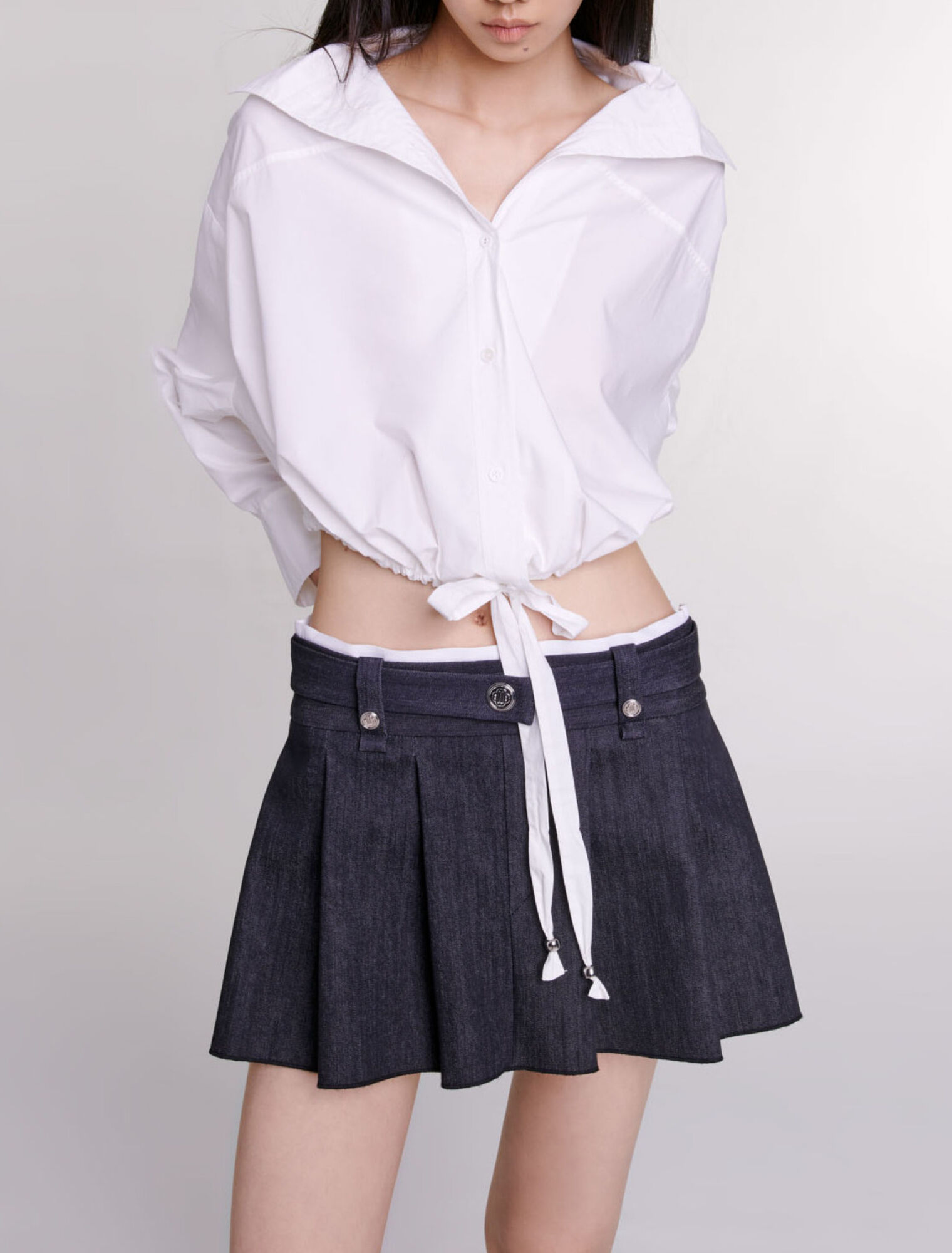 Black denim-effect mini skirt