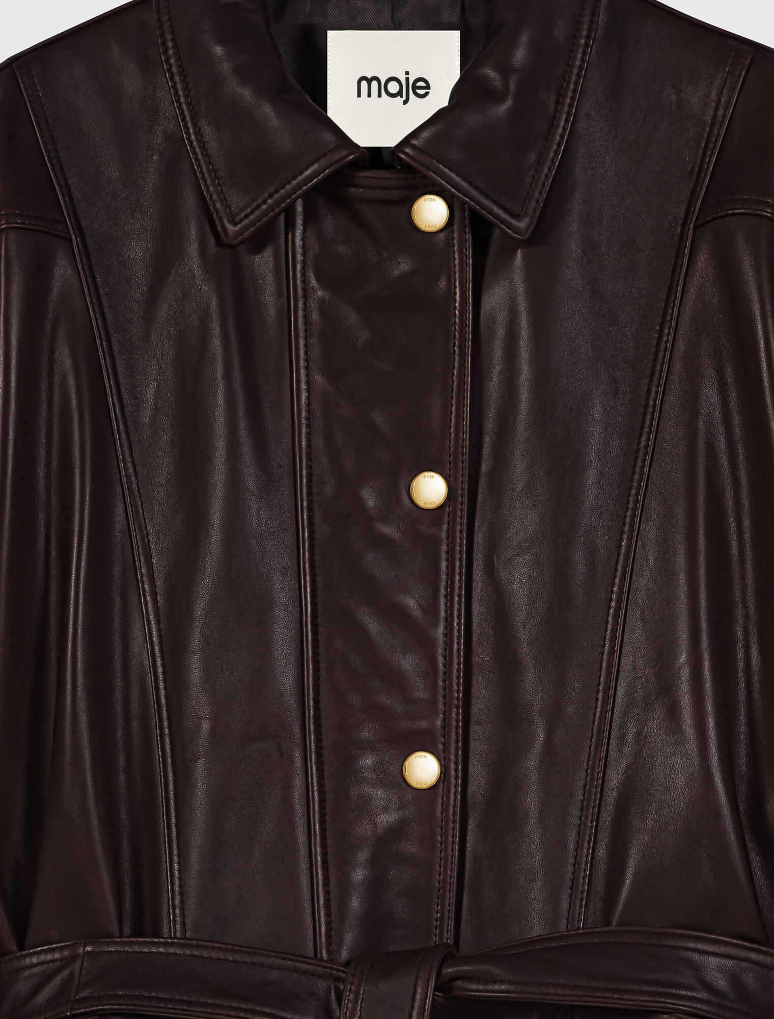 Oversize gold-button leather jacket