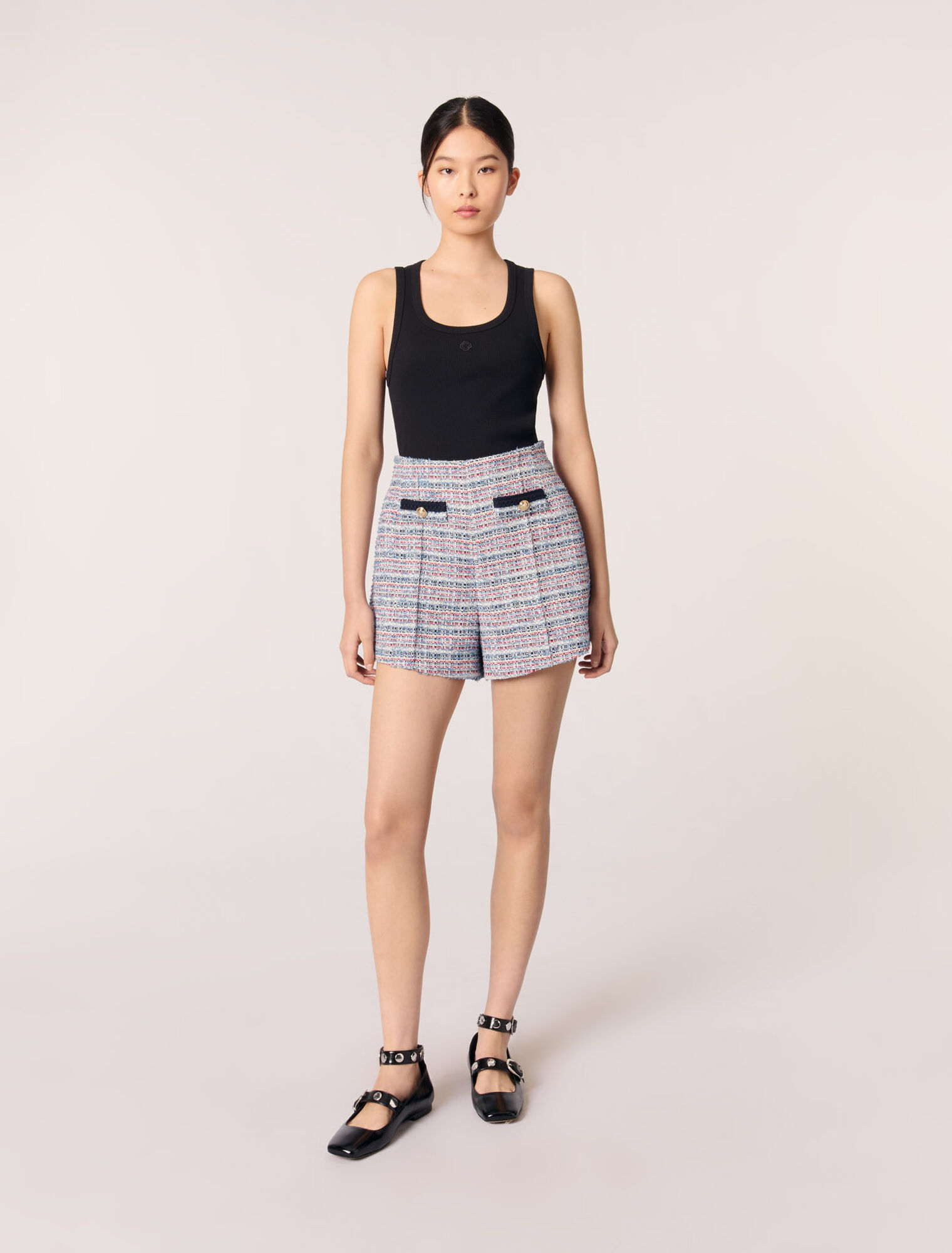 Tweed shorts with contrasting trim