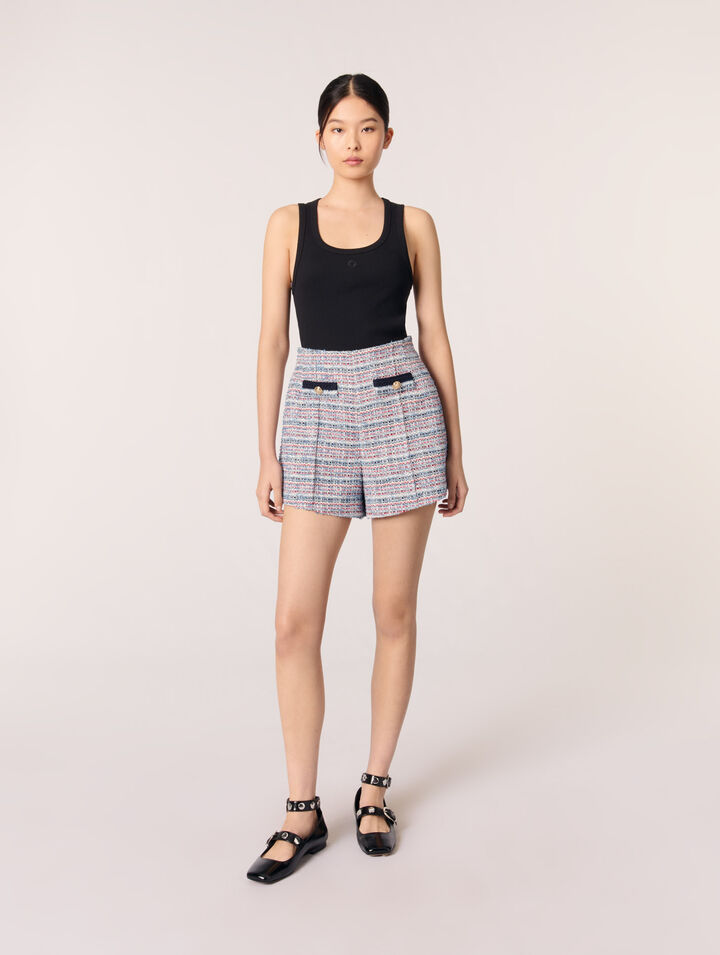 Tweed shorts with contrasting trim