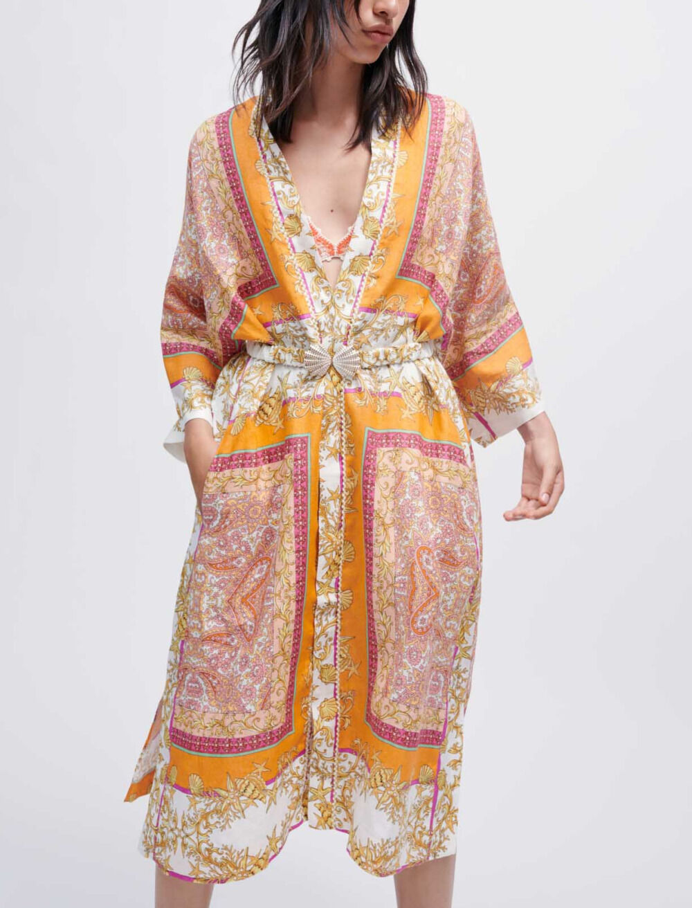 Linen kimono with scarf print Offline Blazers Jackets Maje
