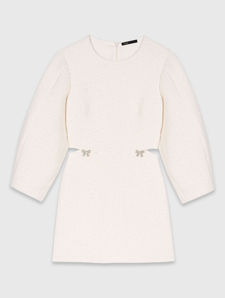 Short balloon-sleeve tweed dress