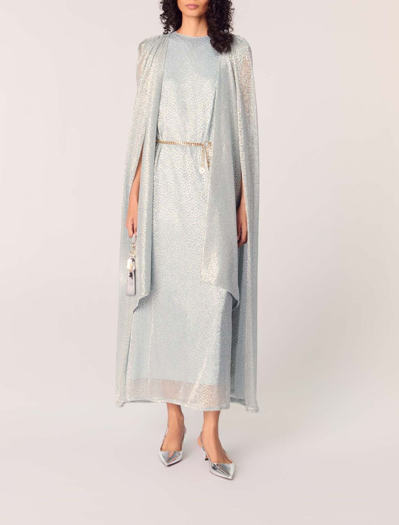 Lurex cape maxi dress