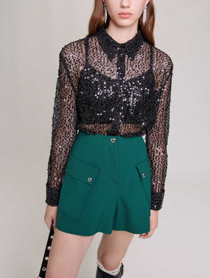 Sequinned cropped shirt