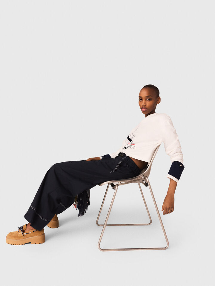 Cotton trousers with leather belt