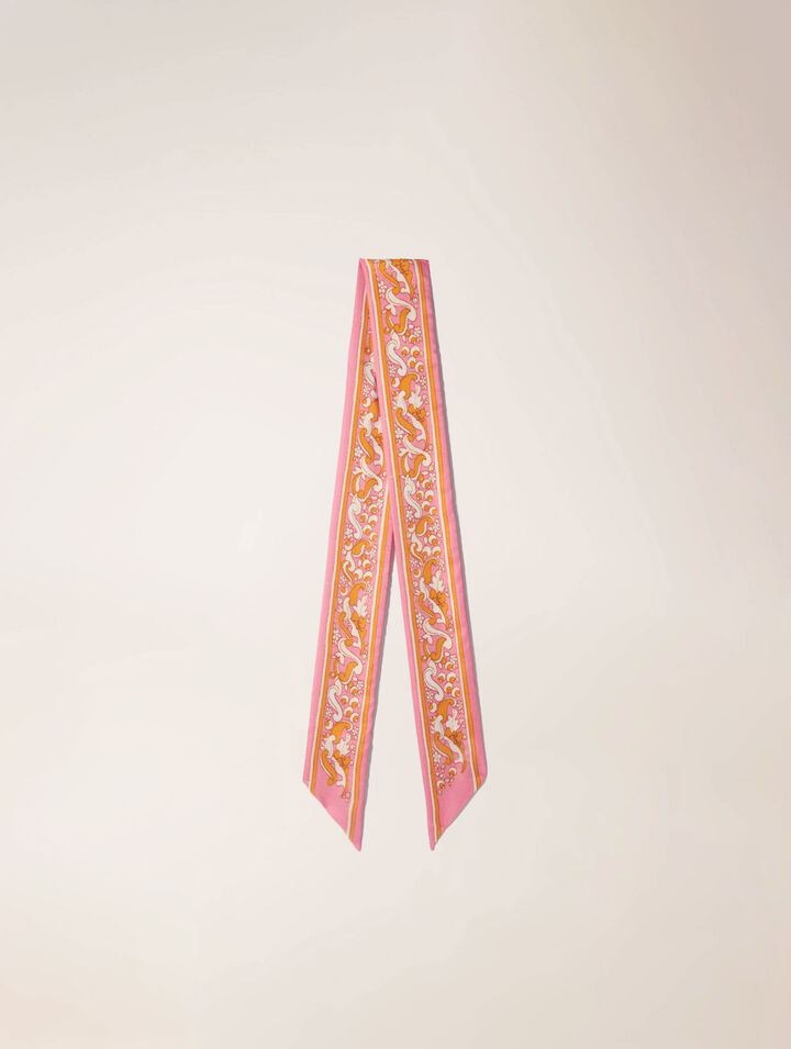 90x5cm floral motif ribbon scarf