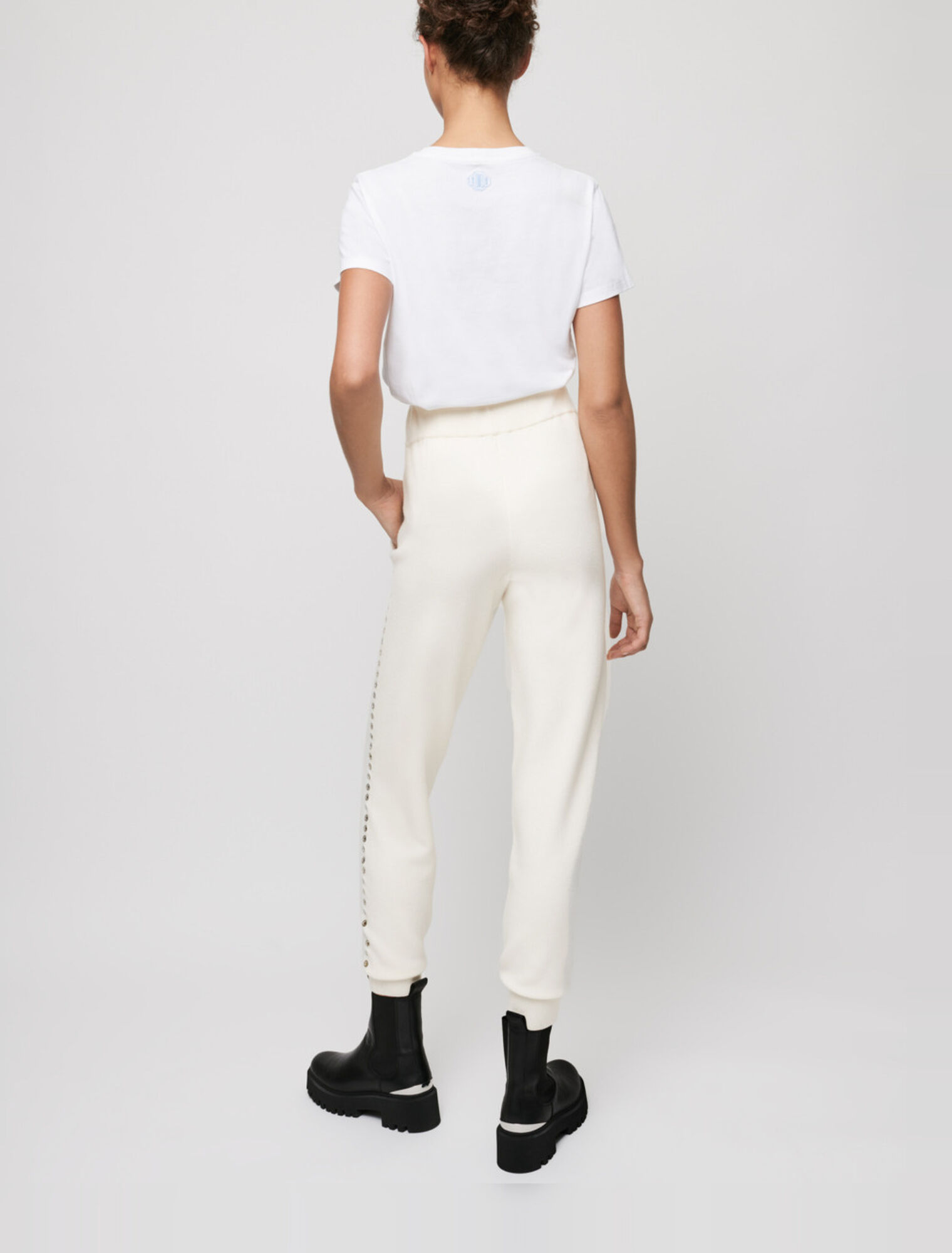 Ecru eyelet knit jogging pants