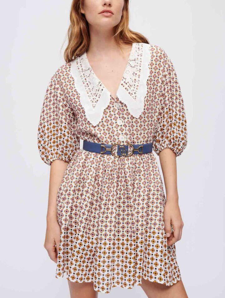 Printed dress with embroidered collar