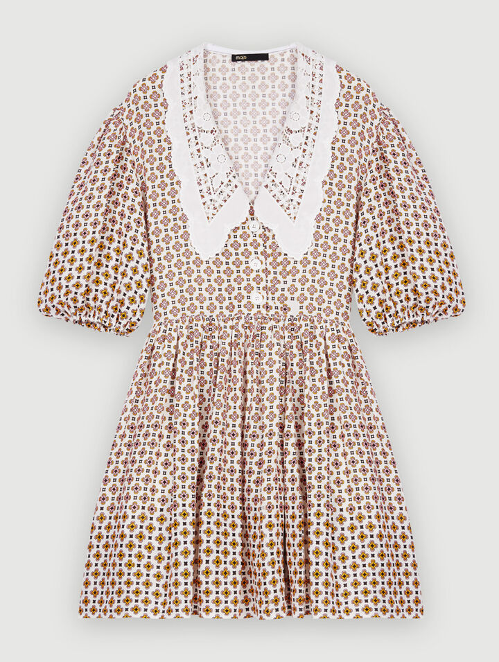 Printed dress with embroidered collar