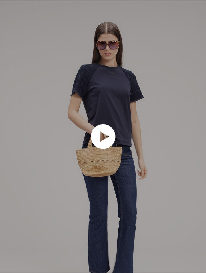 Tweed-sleeved T-shirt