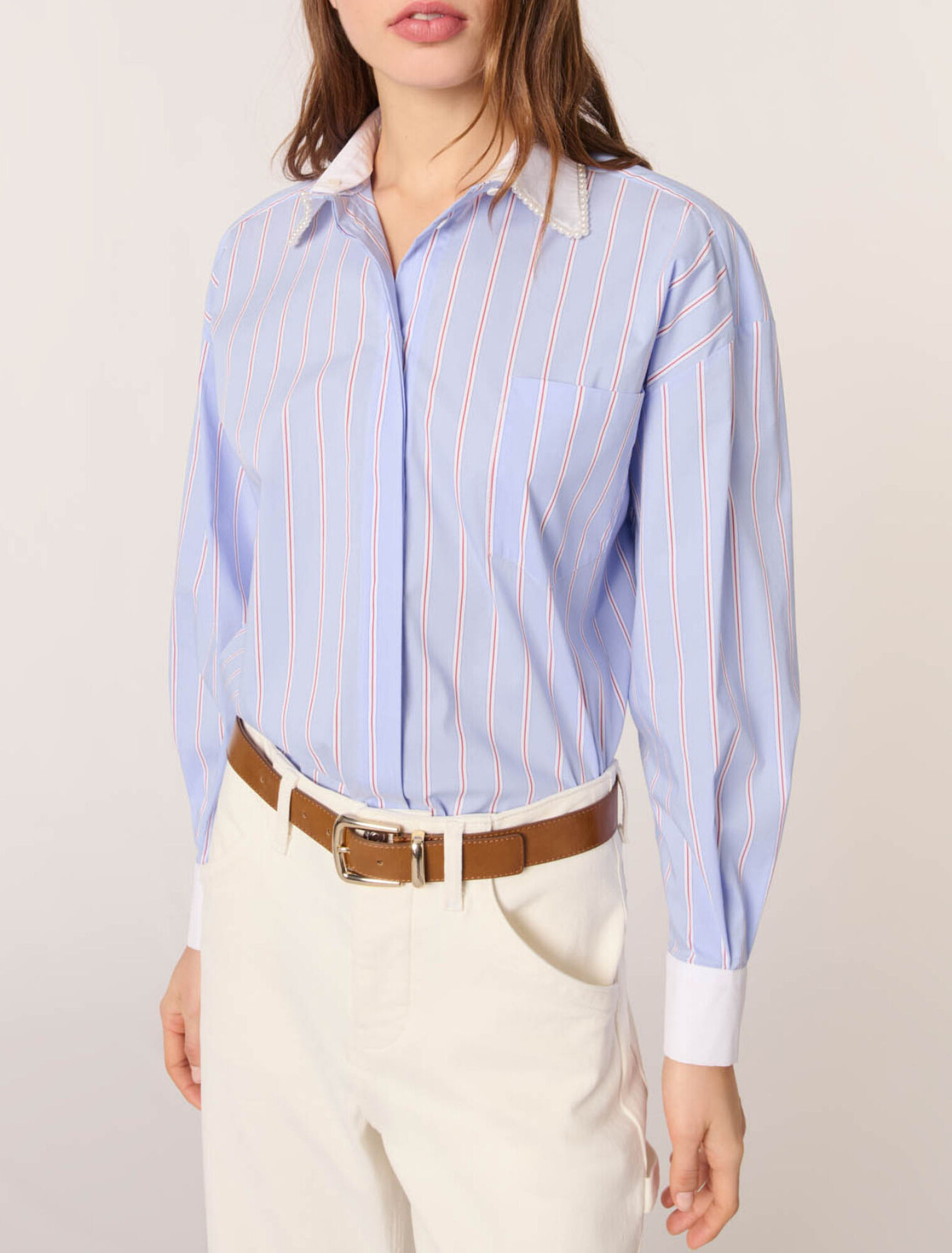 Striped shirt with beaded collar