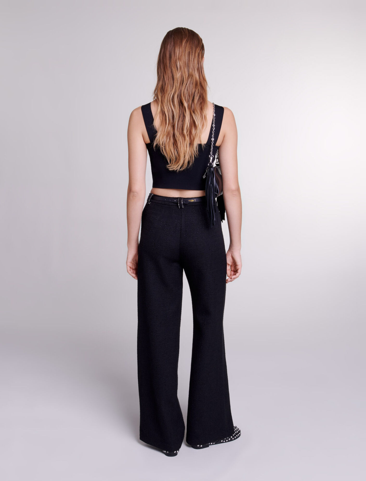 Wide-leg tweed trousers