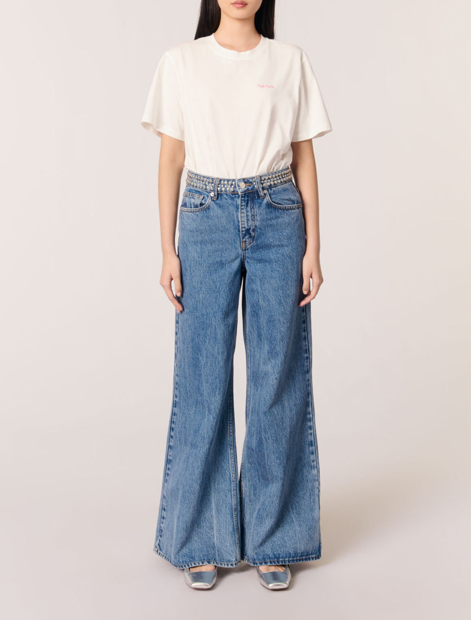 Flares jeans with studded waistband