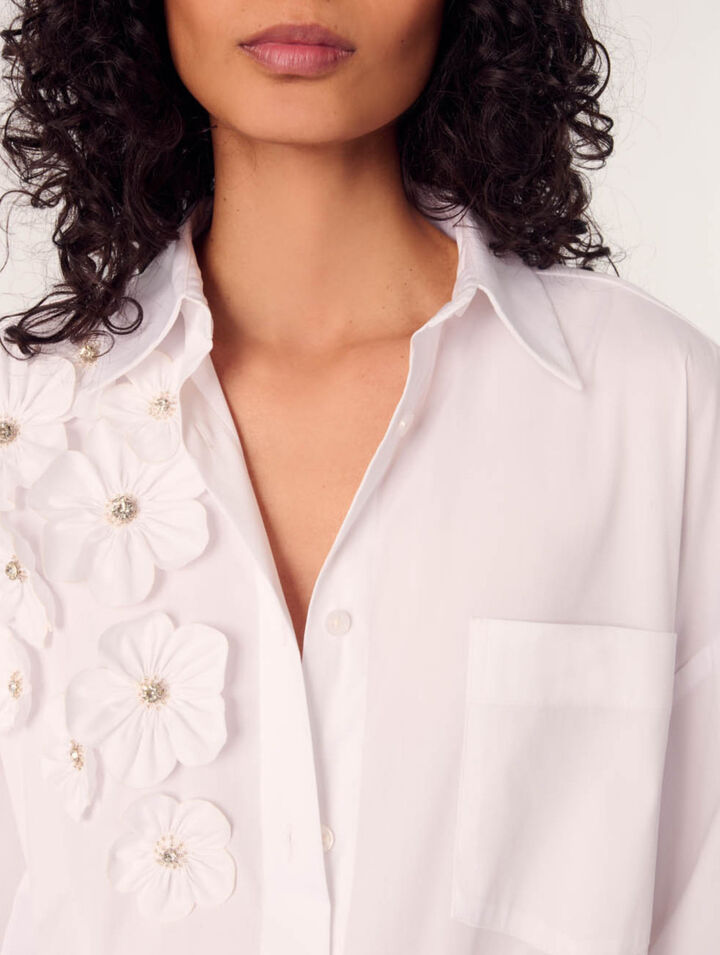 Long shirt with embroidered flowers