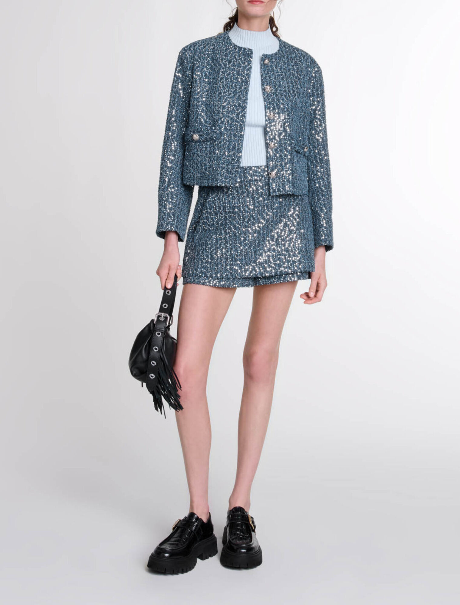 Sequinned tweed jacket
