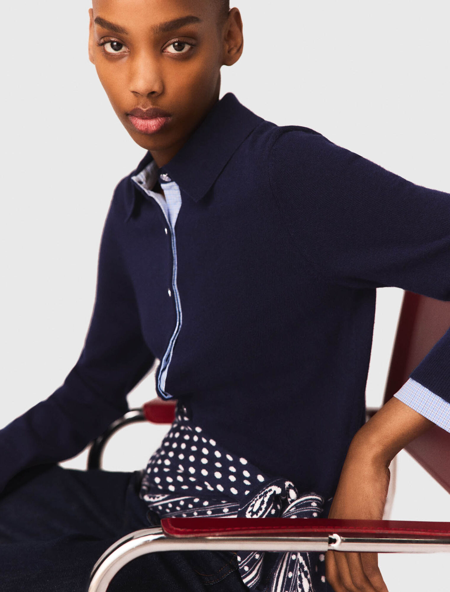 Polo cardigan with removable trims