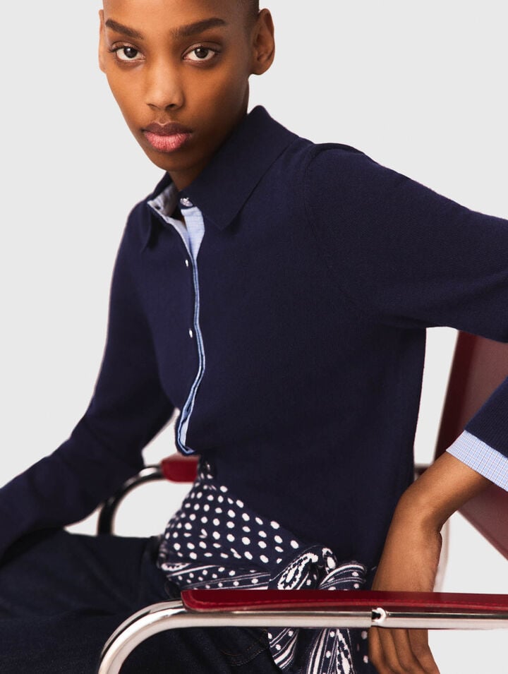 Polo cardigan with removable trims