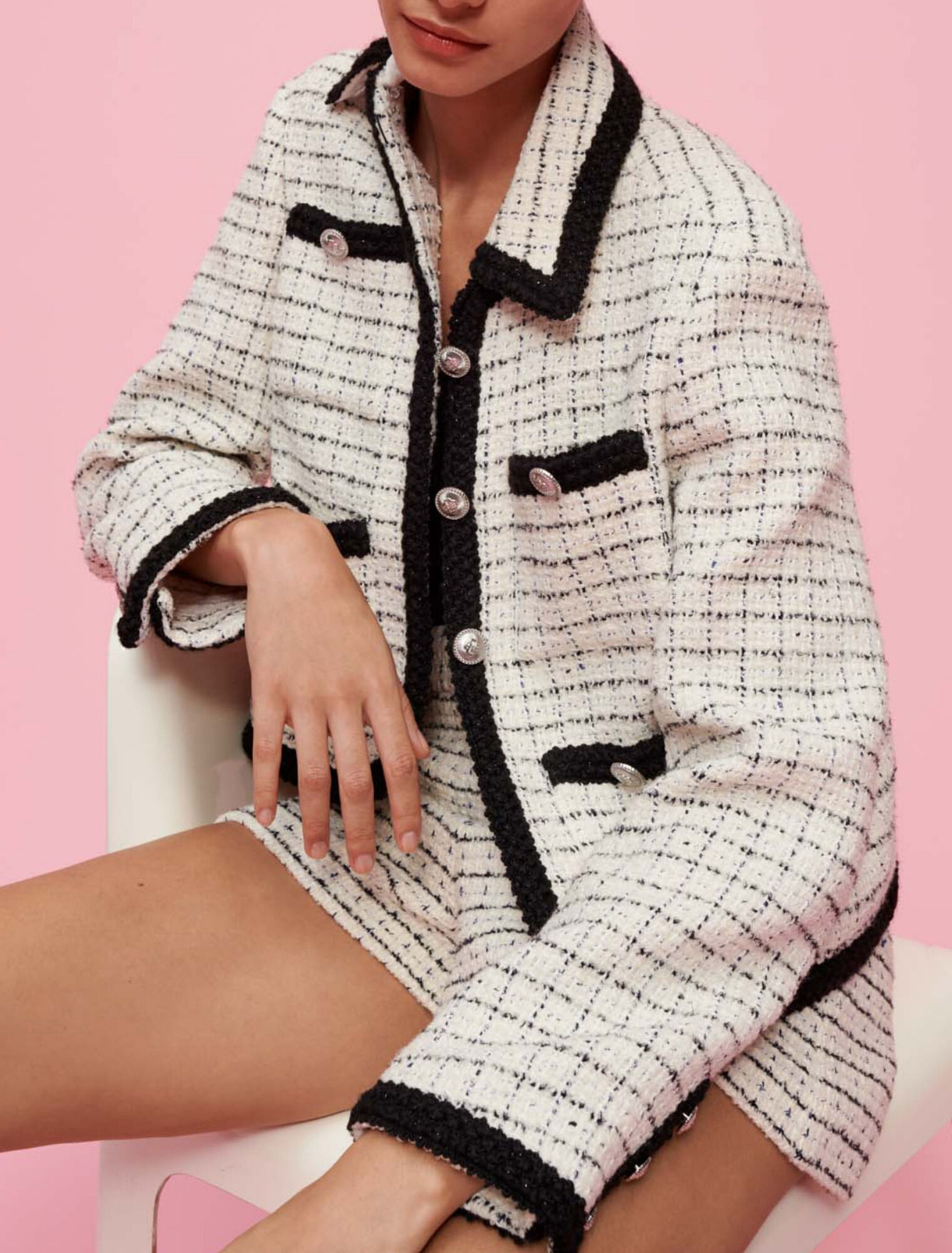Marl tweed jacket with checked motifs