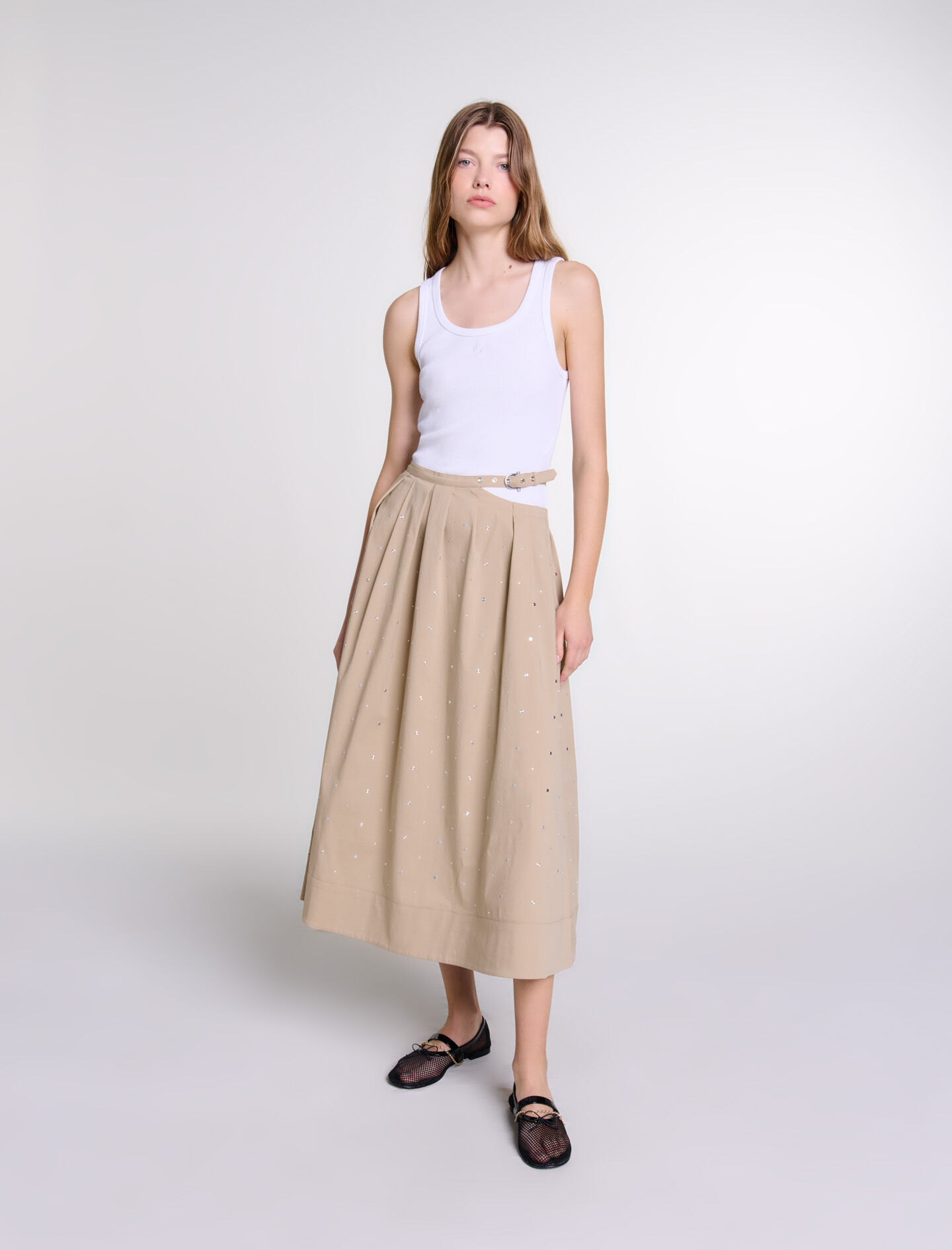 Long studded cotton skirt Maxi skirts Maje