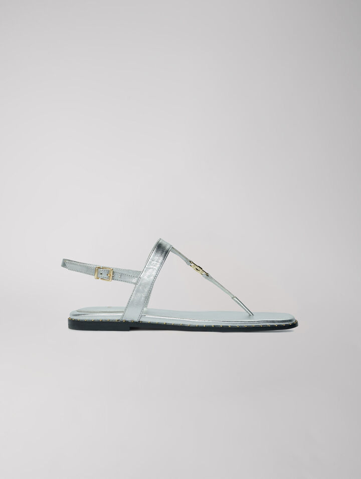 Leather sandals with silver straps