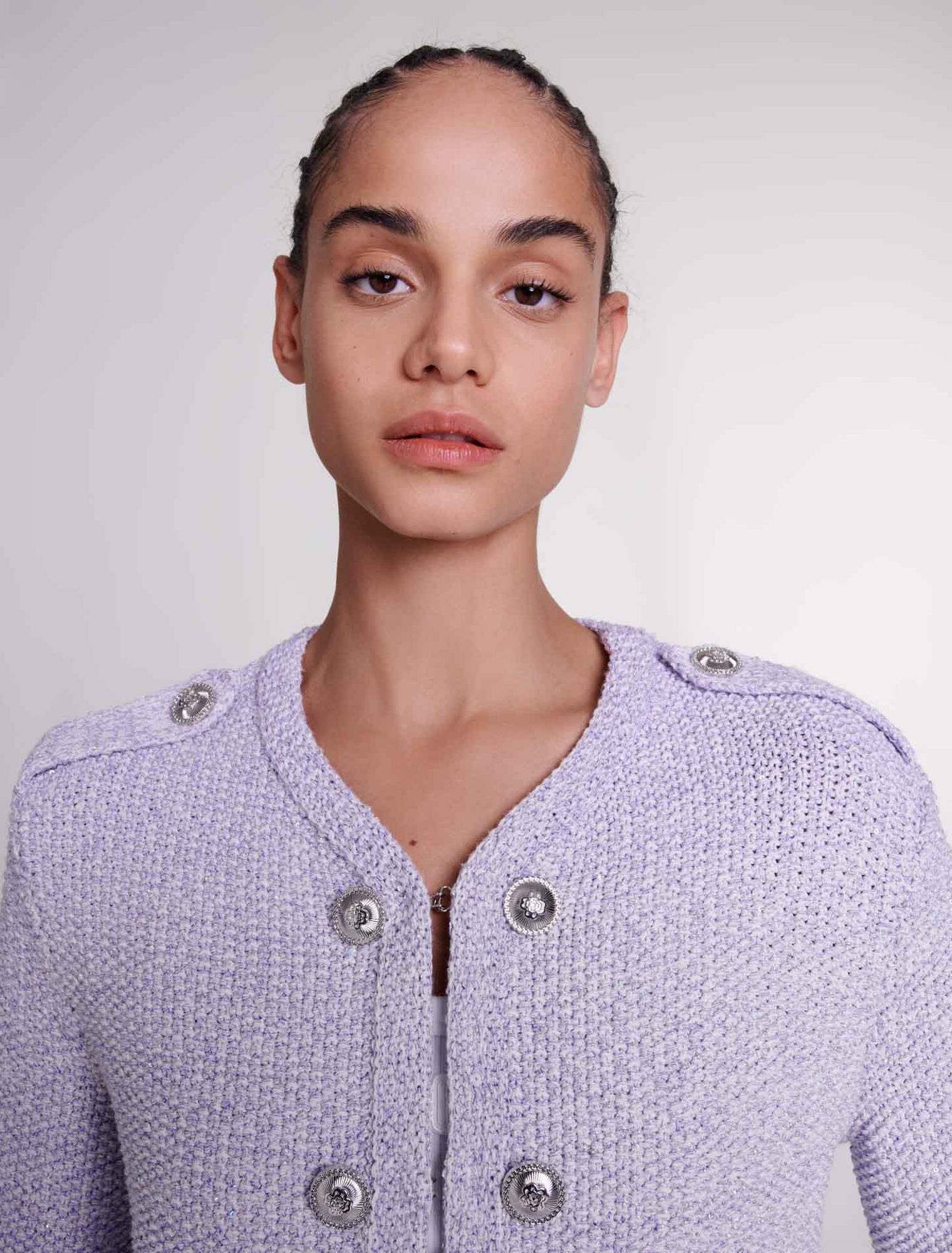 Cropped glitter knit cardigan