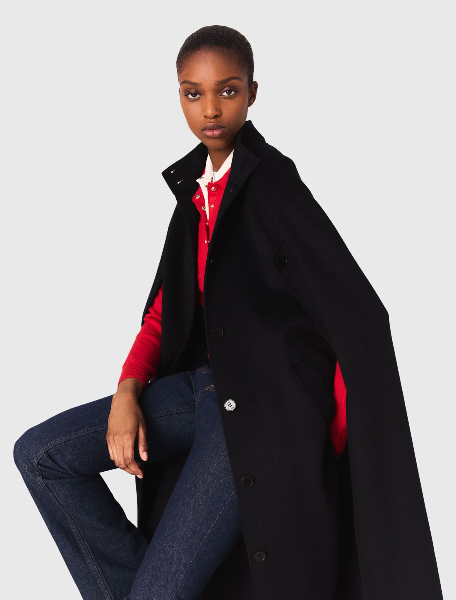 Long double-faced coat with cape