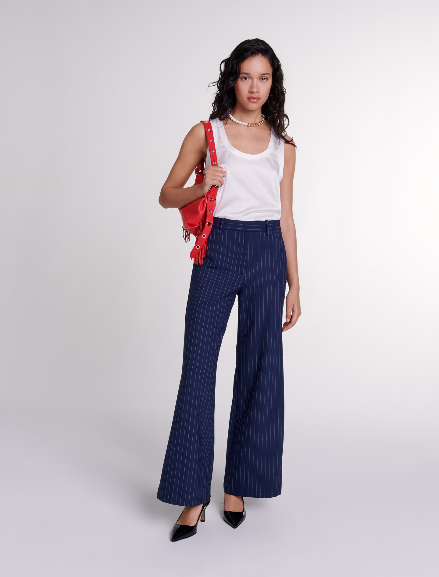 Blue and white striped trousers deals