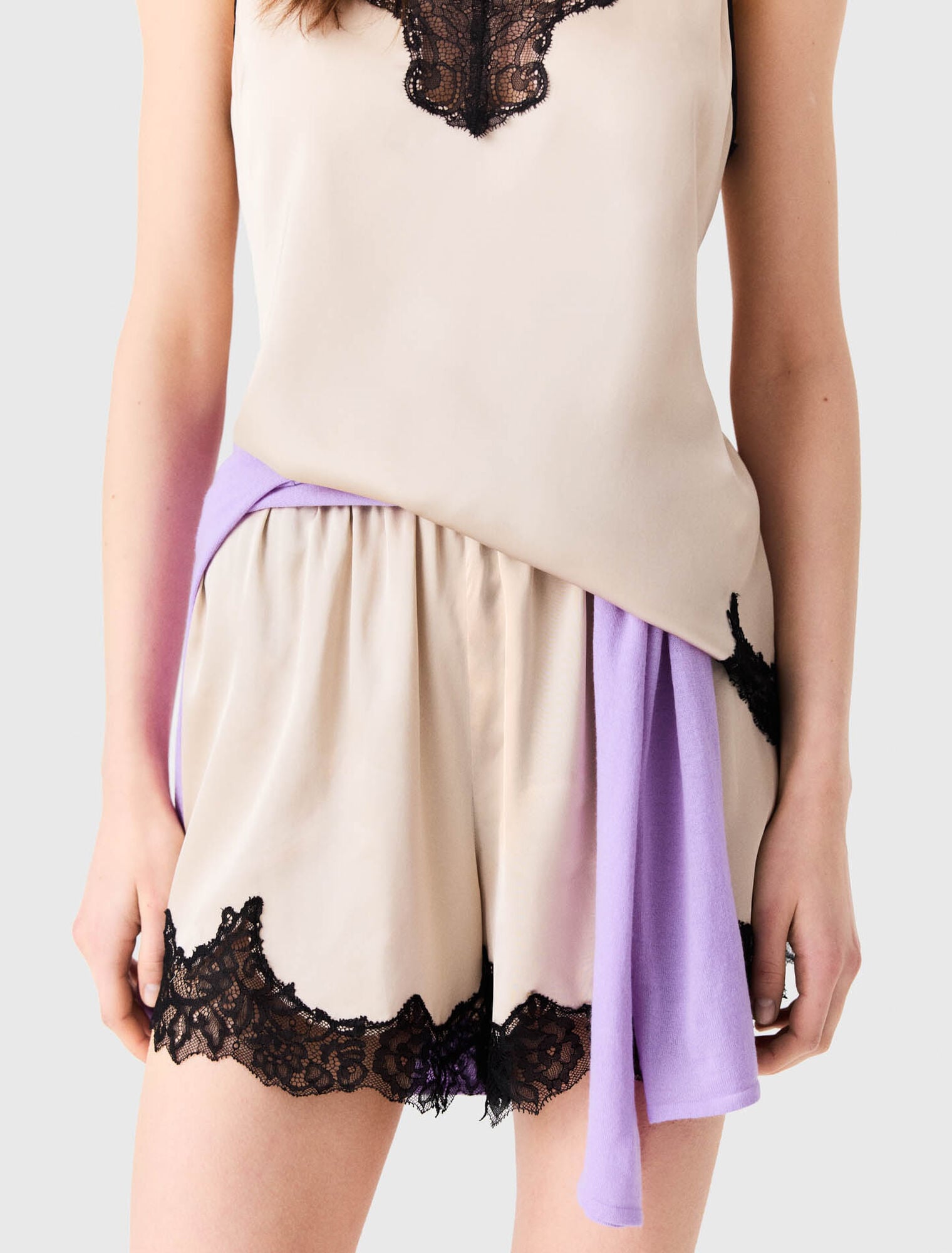 Satin shorts with lace details