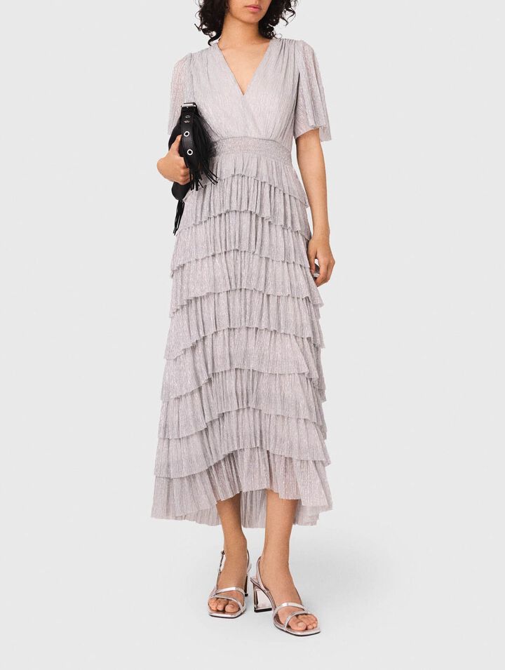 Metallic ruffled midi dress