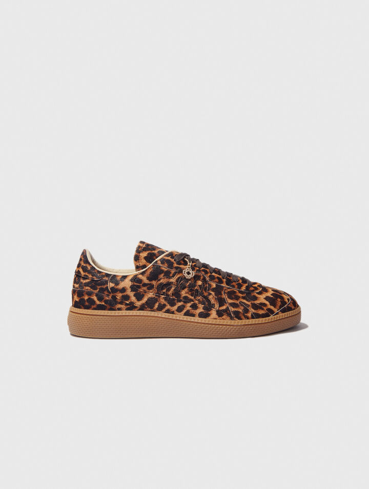 Leopard print leather trainers