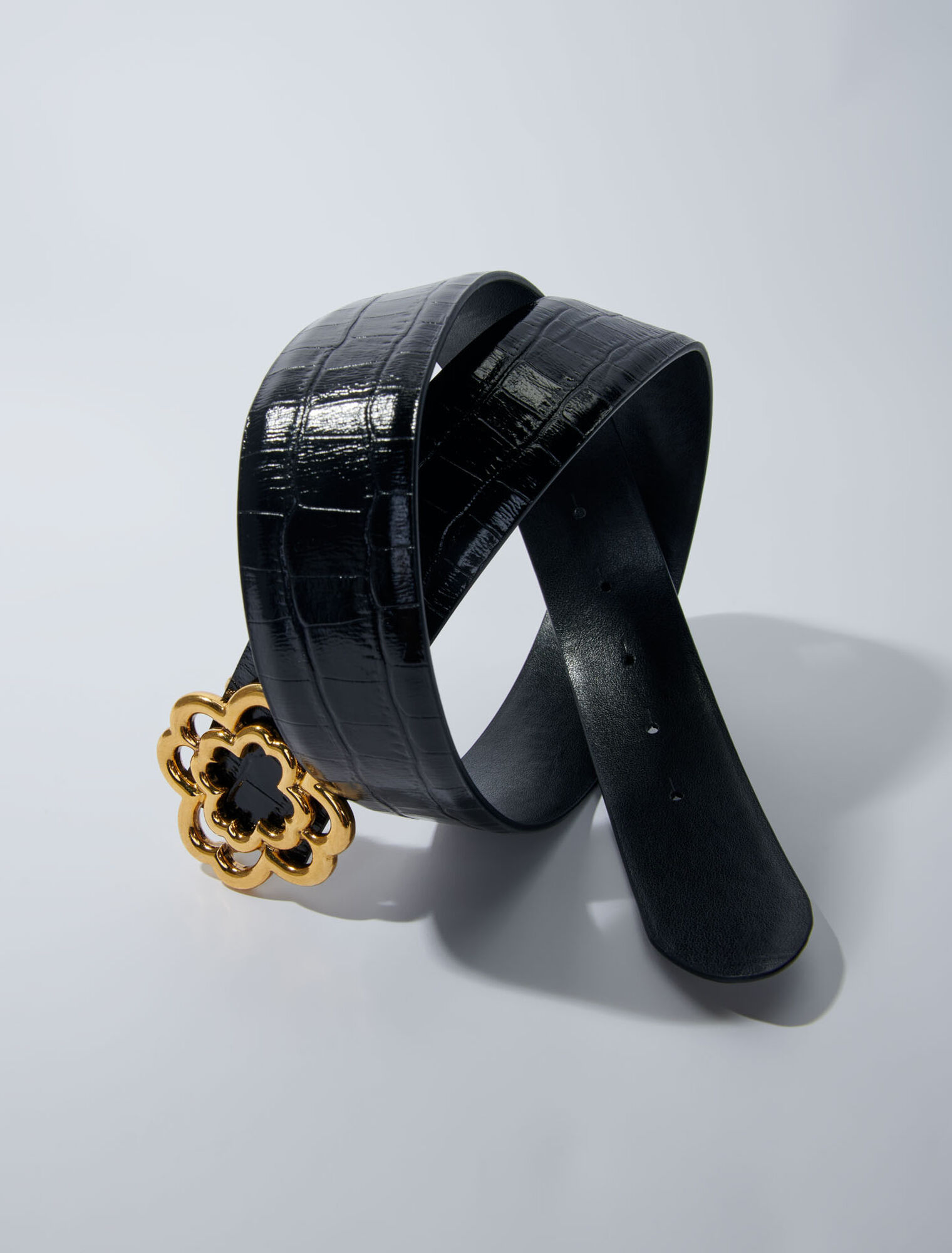 Croc-effect leather double M belt