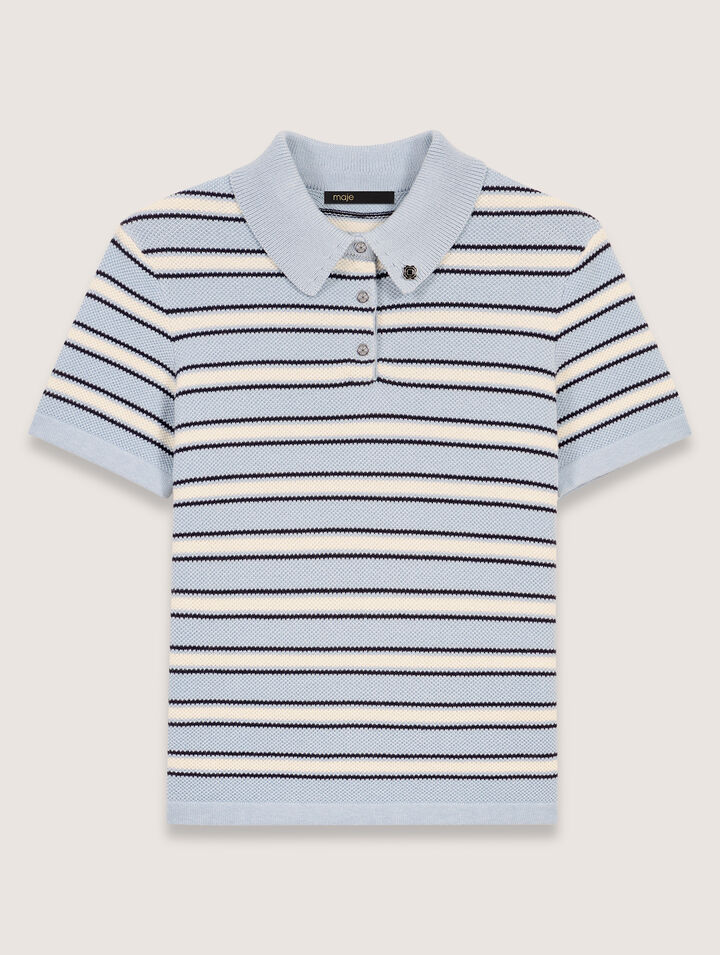 Striped knit polo shirt