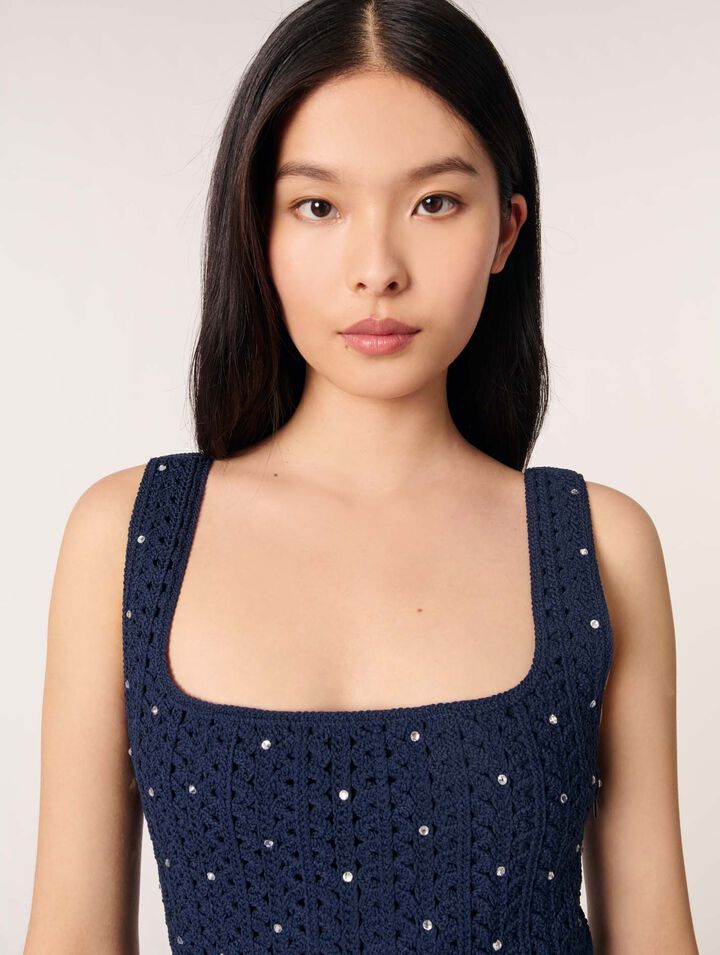 Rhinestone crochet short dress