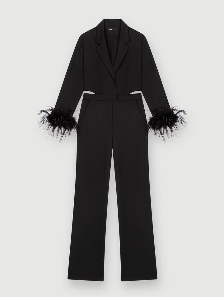 Combination pants in black with feathers