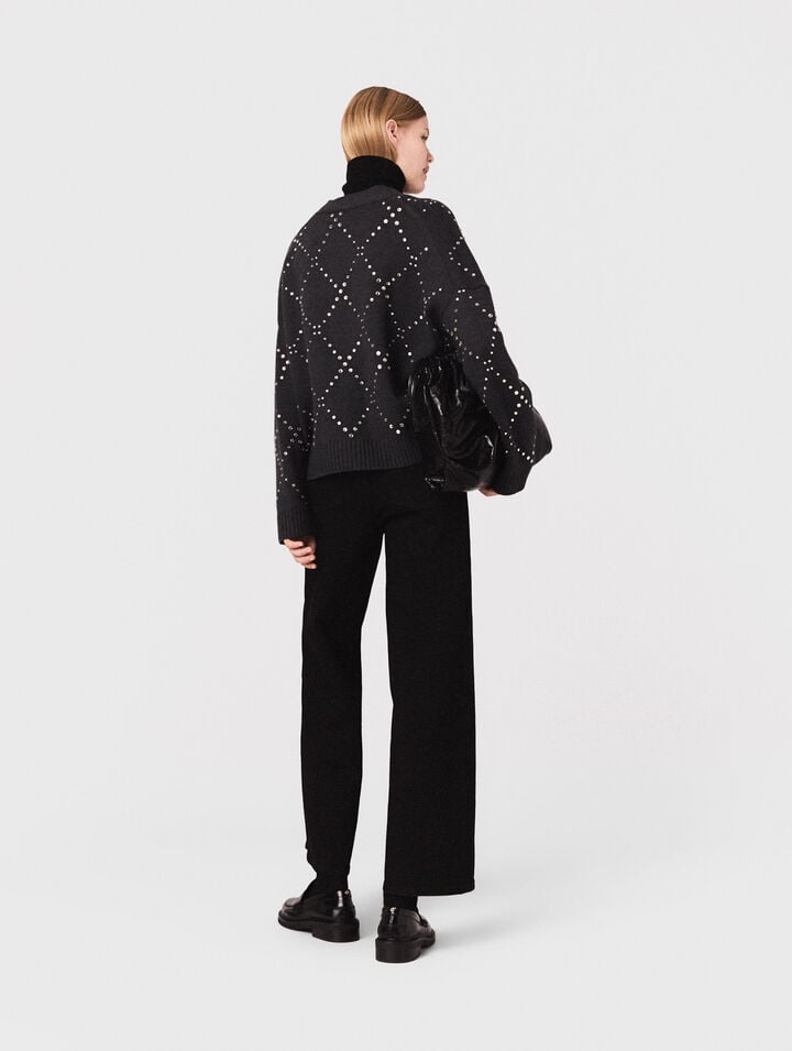 Rhinestone check cardigan