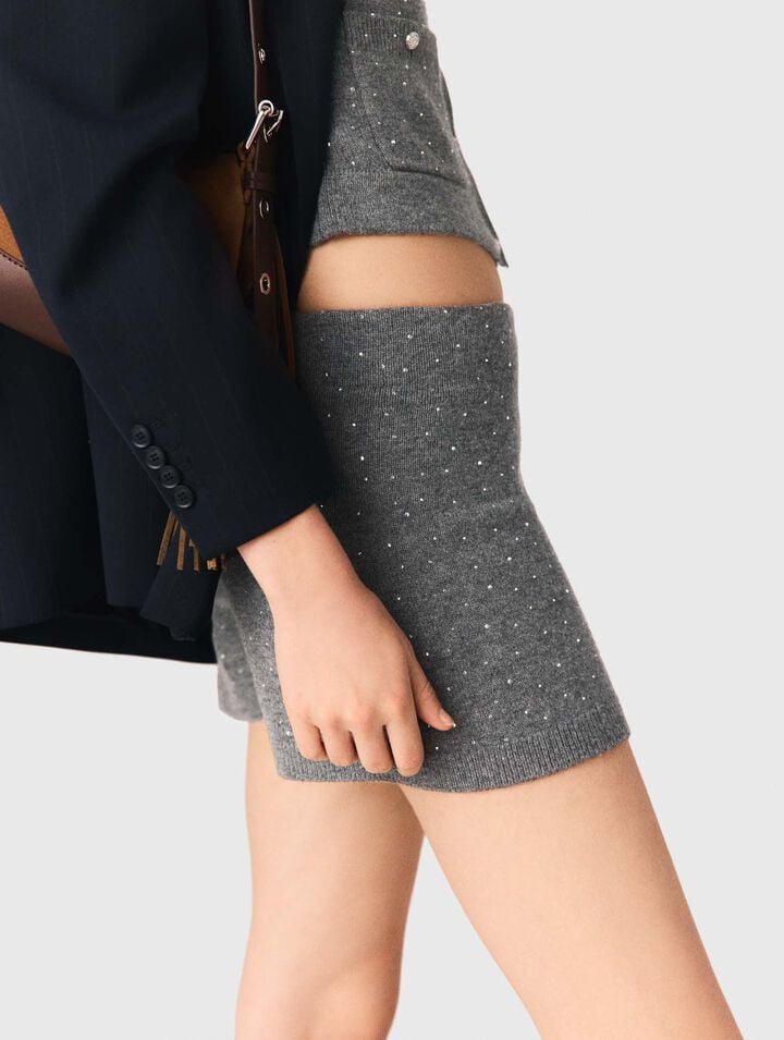 Knit shorts with rhinestones