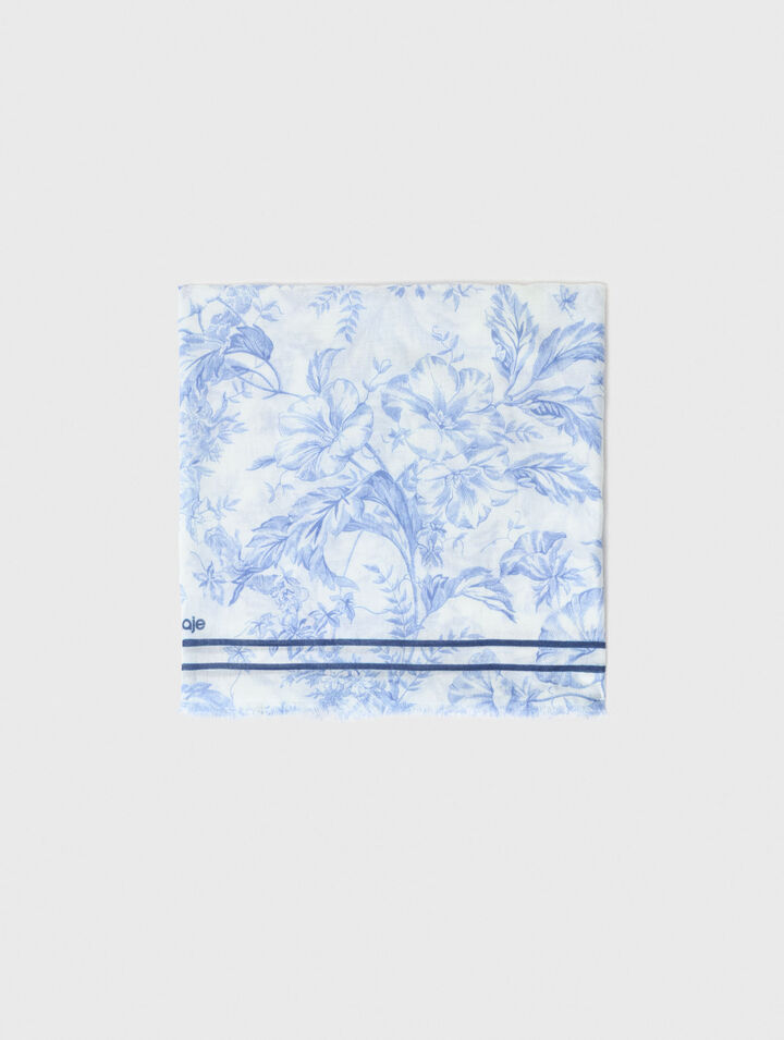 Floral print wool blend shawl